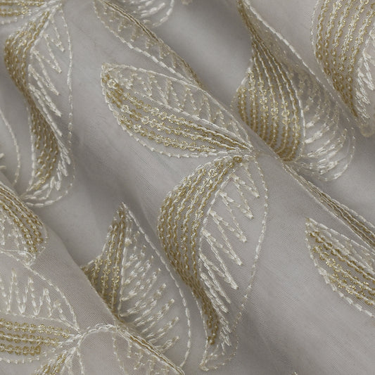 White Color Organza Sequins Embroidery Fabric