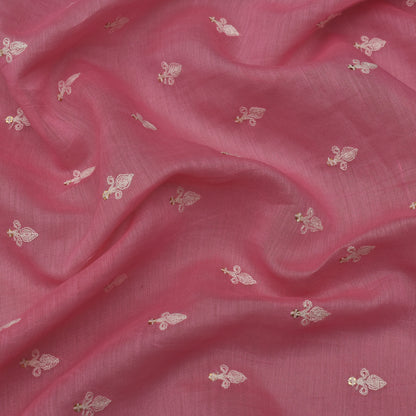 Pink Color Chanderi Booti Embroidery Fabric