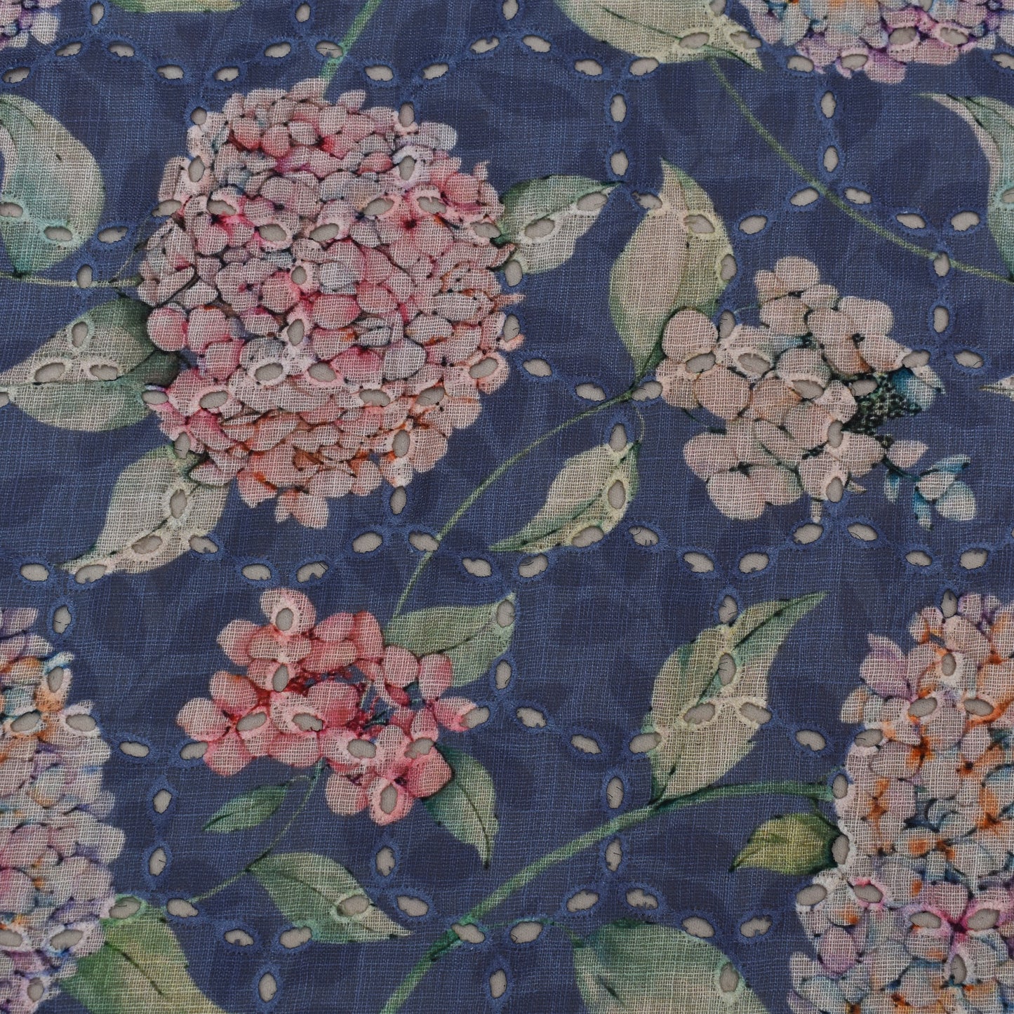 Multi Color Linen Print Cutwork Fabric