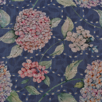 Multi Color Linen Print Cutwork Fabric