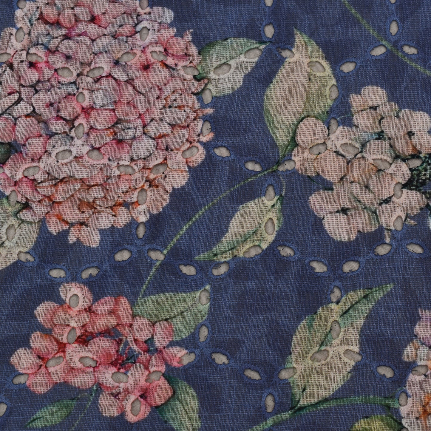 Multi Color Linen Print Cutwork Fabric