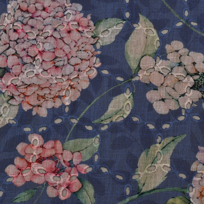 Multi Color Linen Print Cutwork Fabric