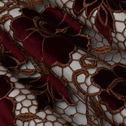 Maroon Color Velvet Cut Work Fabric