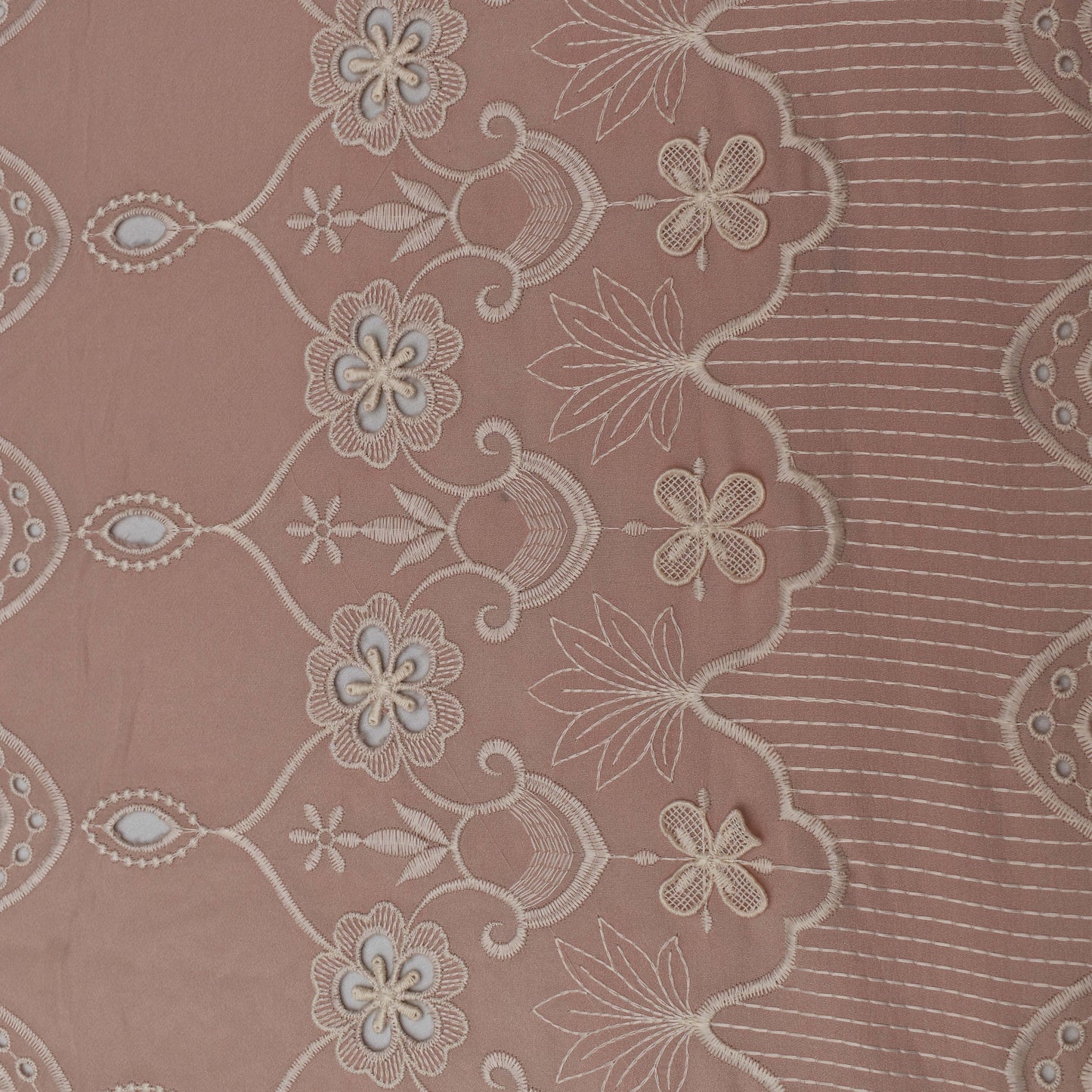 Peach Color Crepe Embroidery Fabric