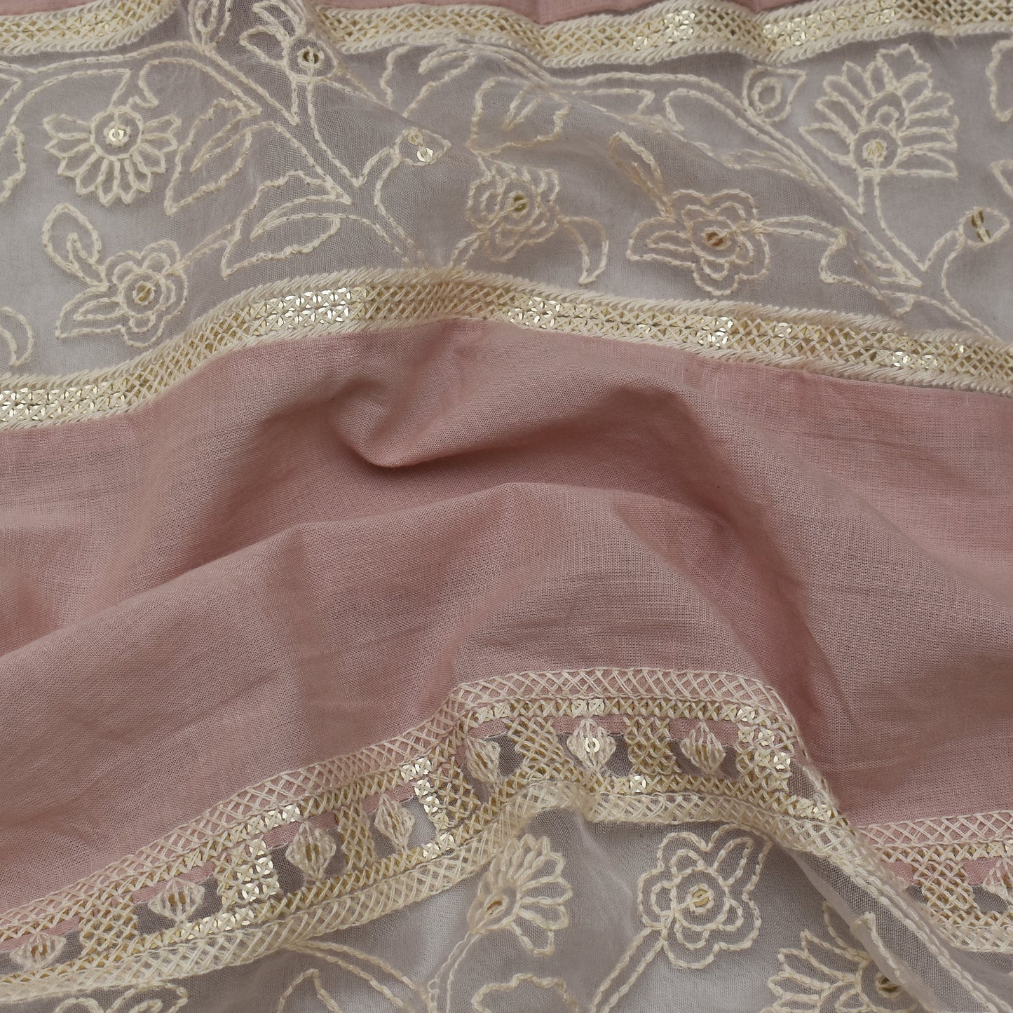 Pale Pink Color Cotton Plazo Embroidery Fabric