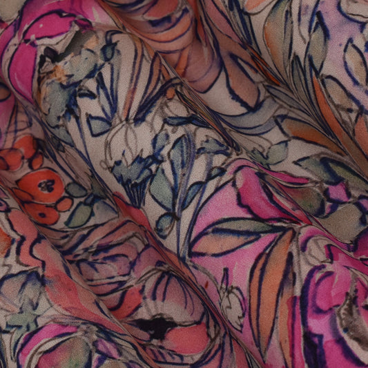 Multi Color Satin Silk Hydra Print Fabric