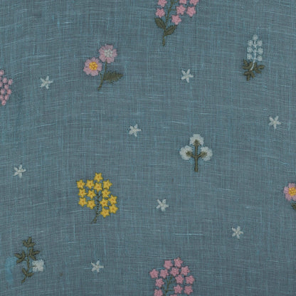 Sky Blue Color Linen Embroidery Fabric