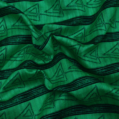 Green Color Tussar Silk Print Fabric