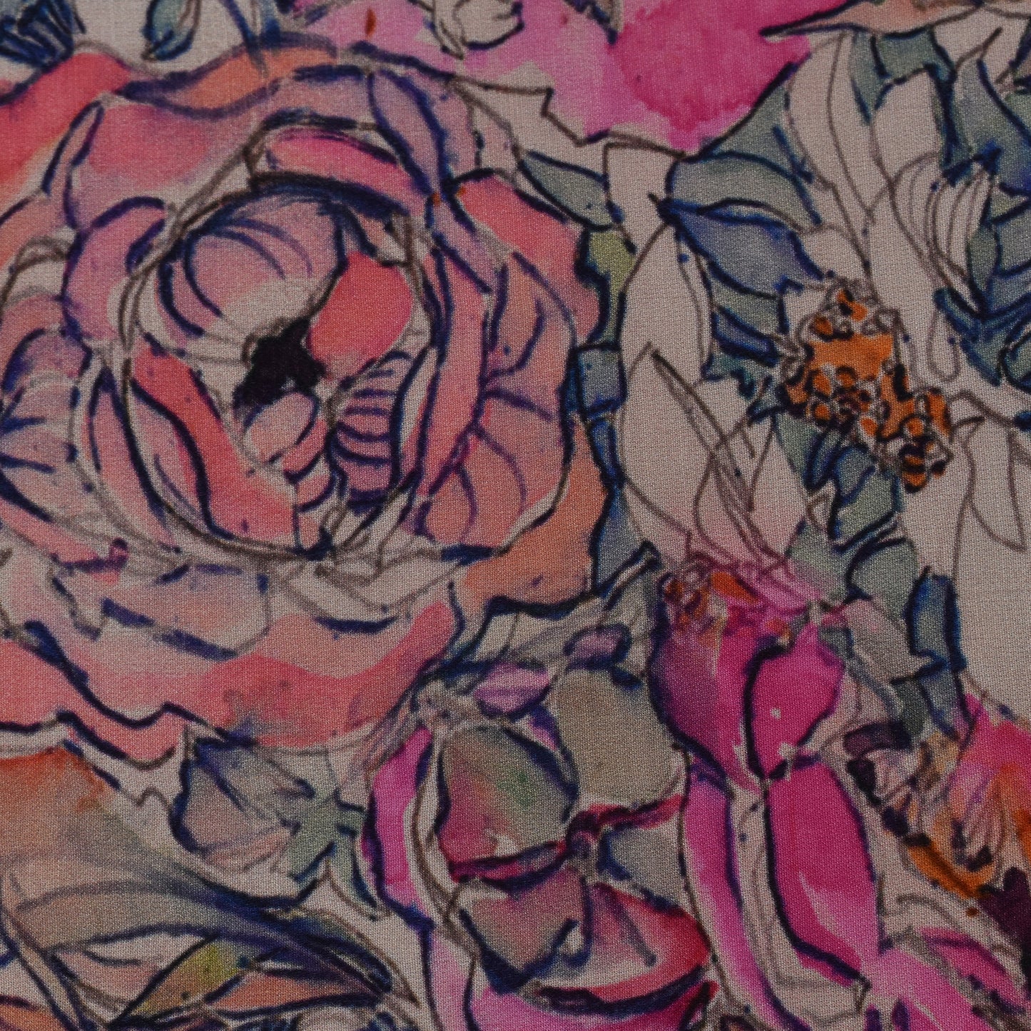 Multi Color Satin Silk Hydra Print Fabric