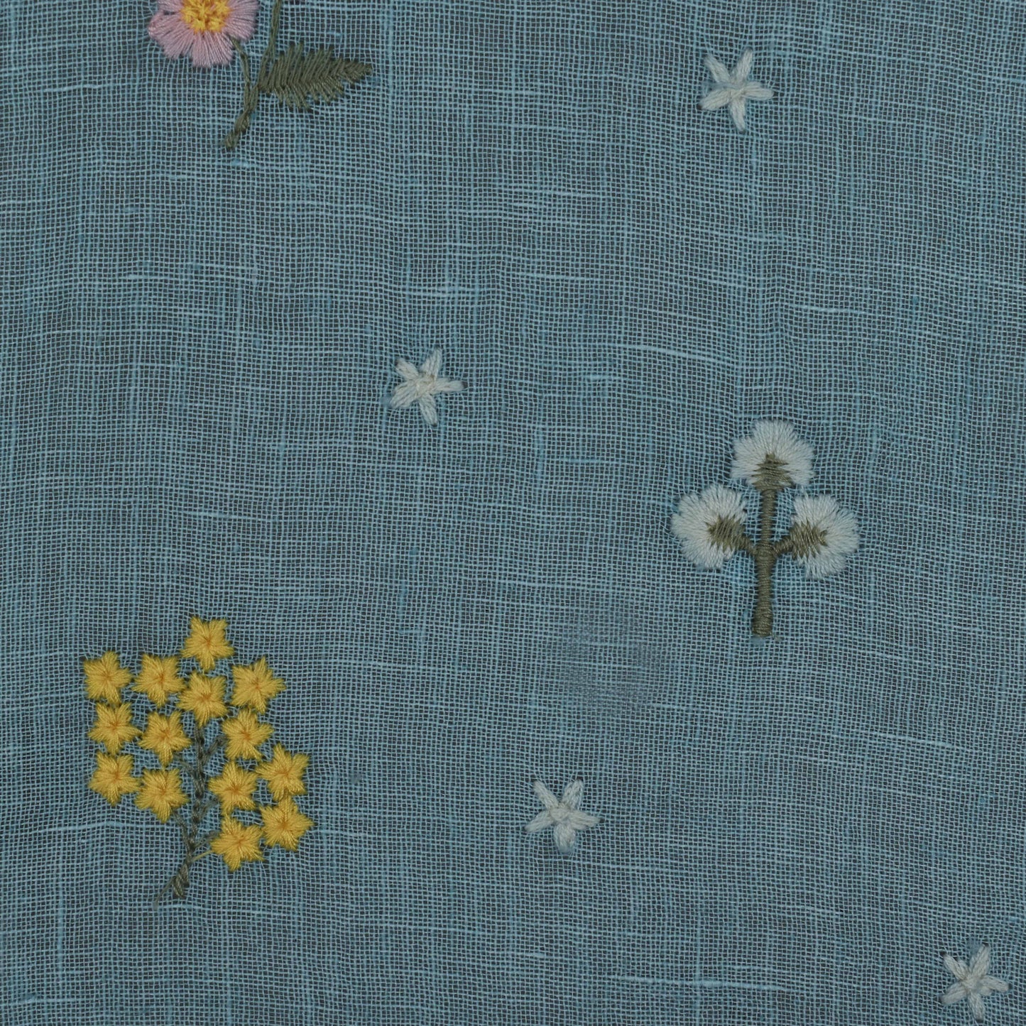 Sky Blue Color Linen Embroidery Fabric