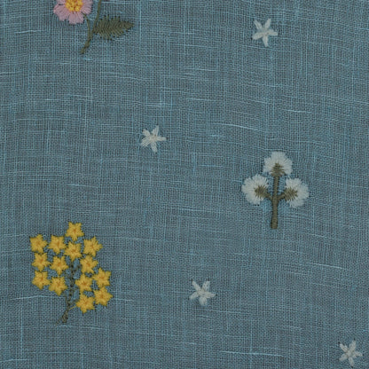 Sky Blue Color Linen Embroidery Fabric