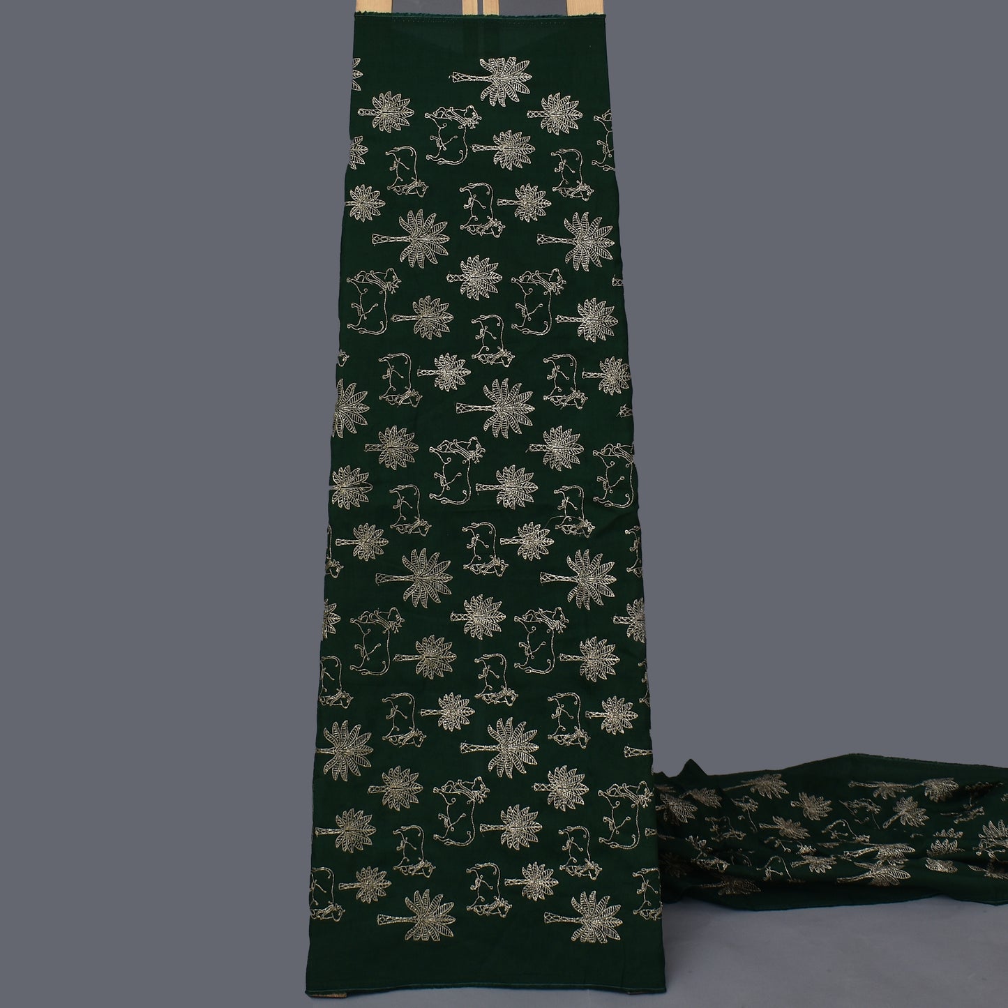 Bottle Green Color Dola Silk Embroidery Fabric