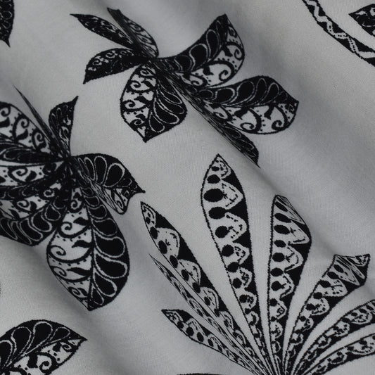 Black-White Modal Satin Print Fabric