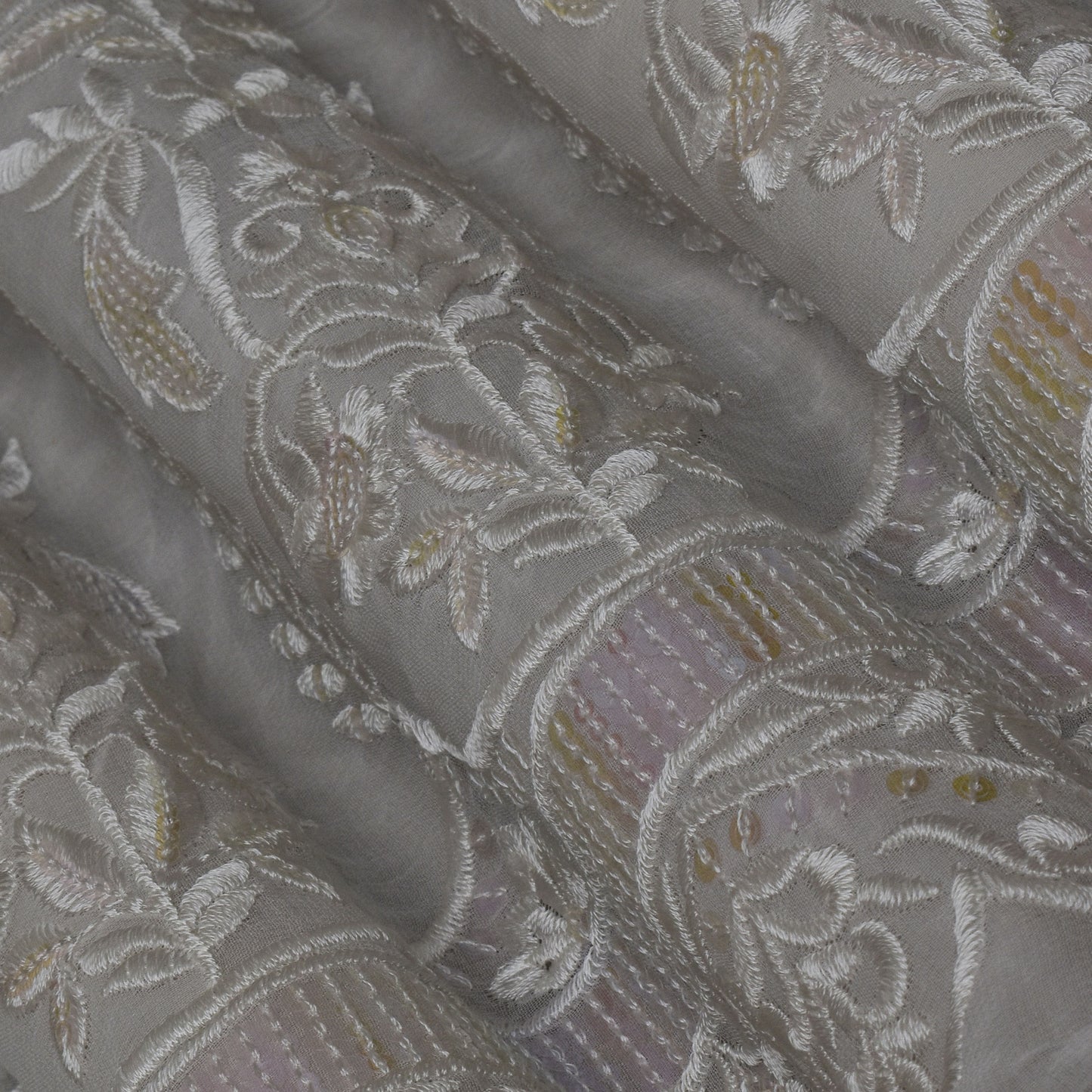 White Color Georgette Embroidery Fabric