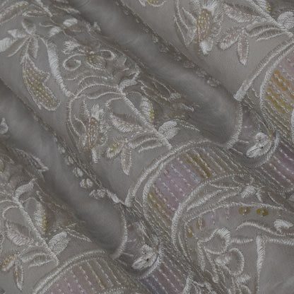 White Color Georgette Embroidery Fabric