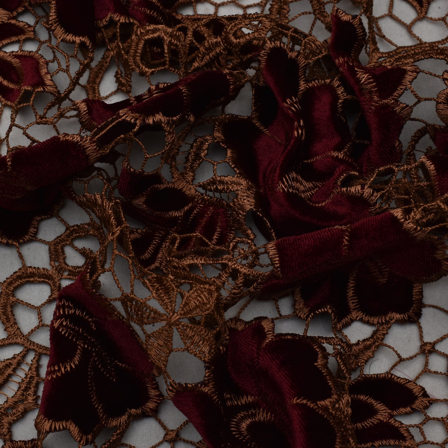 Maroon Color Velvet Cut Work Fabric