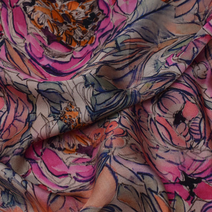 Multi Color Satin Silk Hydra Print Fabric