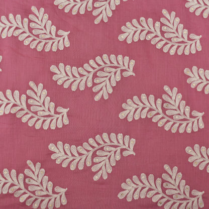 Pink Color Chanderi Silk Embroidery Fabric