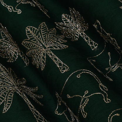 Bottle Green Color Dola Silk Embroidery Fabric