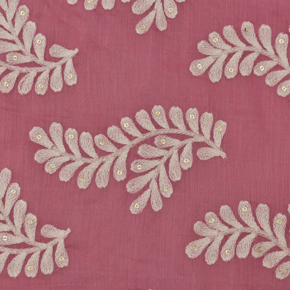 Pink Color Chanderi Silk Embroidery Fabric