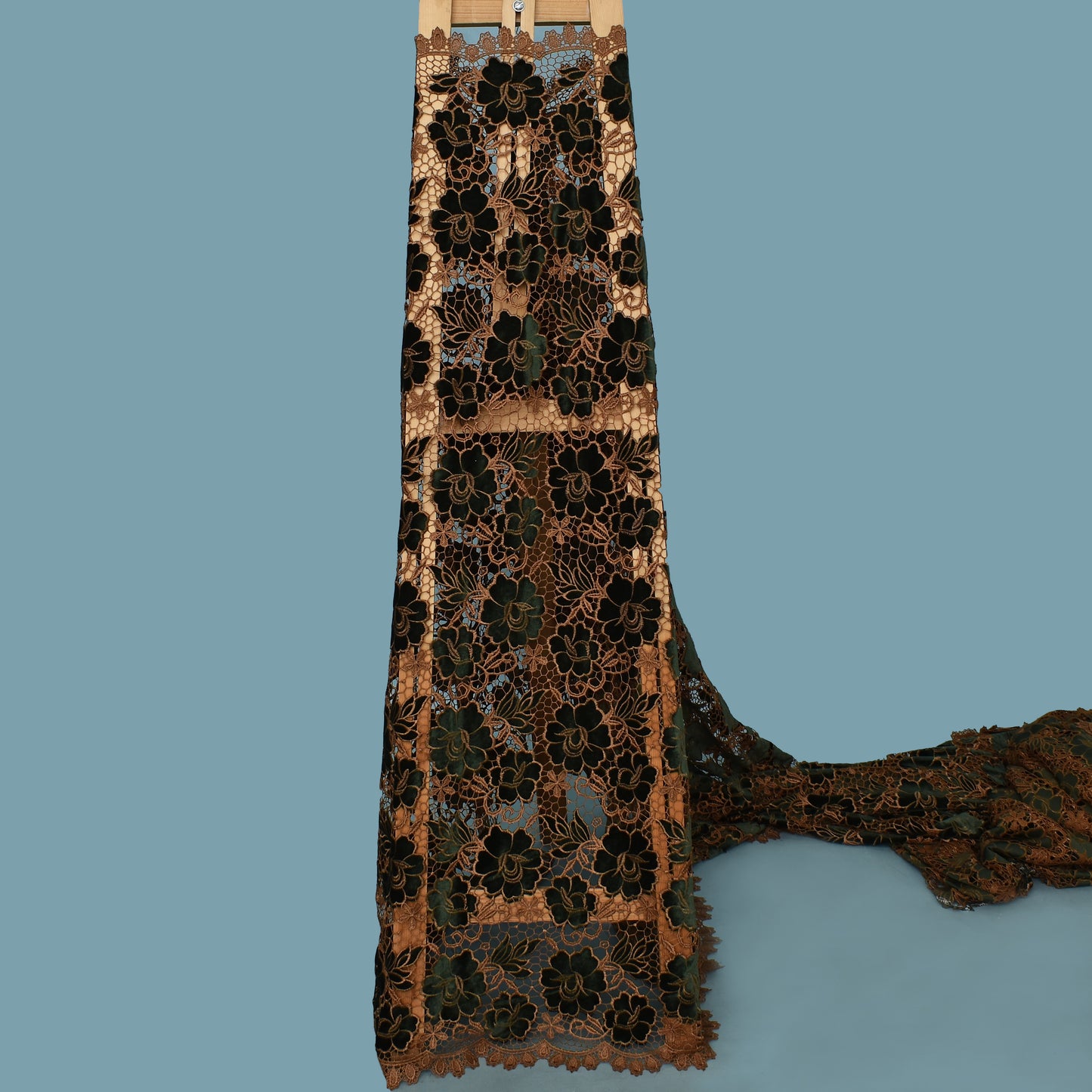 Dark Green Color Velvet Cut Work Fabric