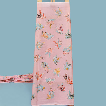 Pink Color Cotton Print Embroidery Fabric