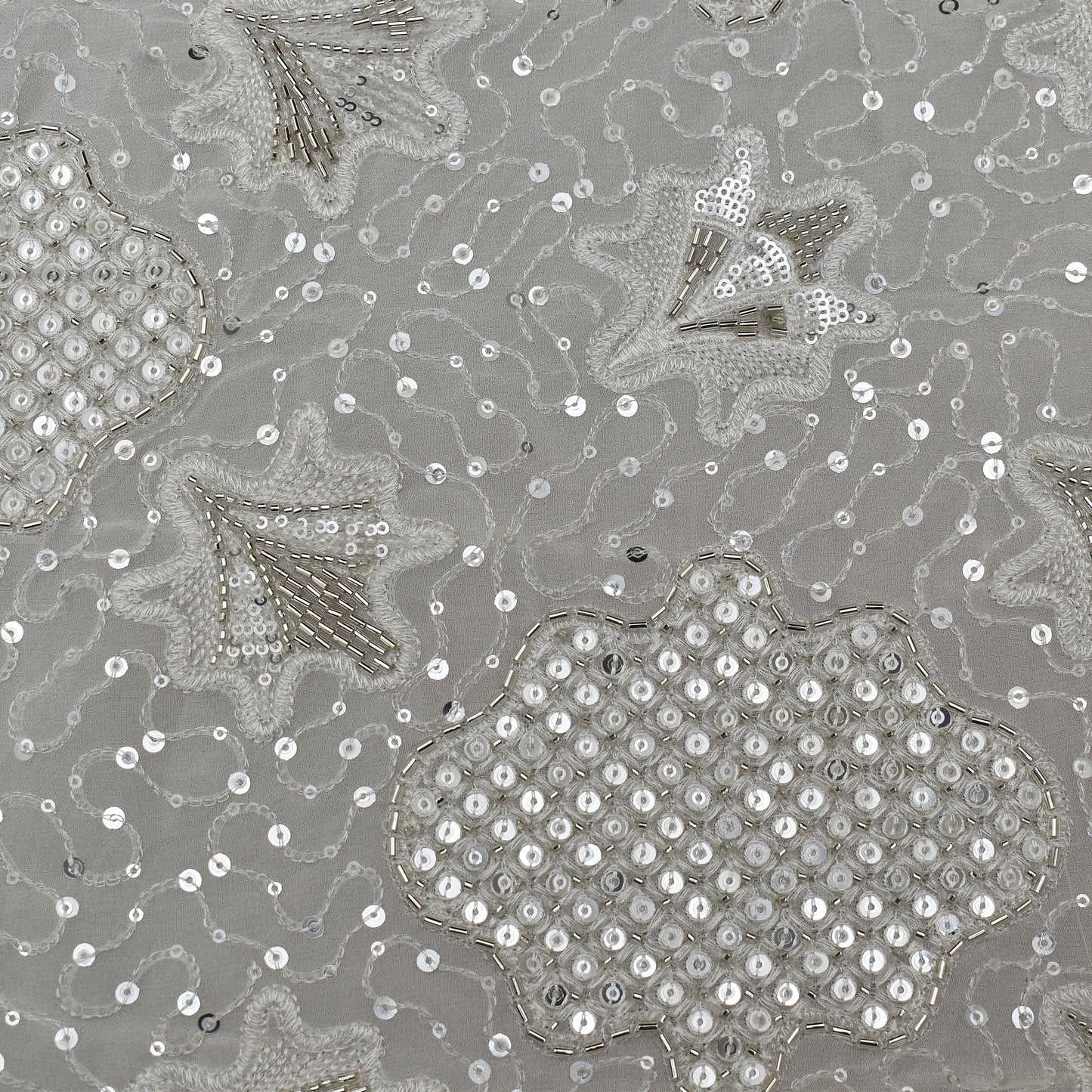 White Color Georgette Sequins Embroidery Fabric