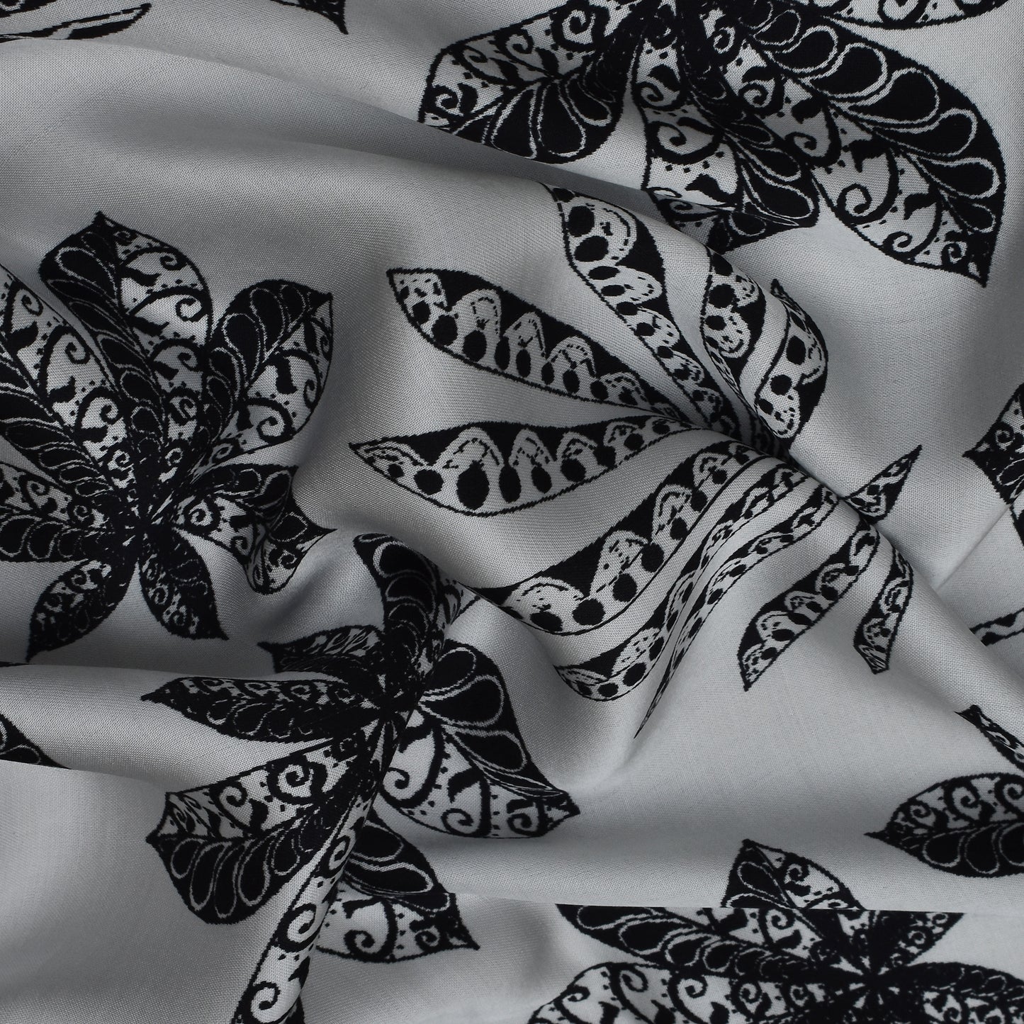 Black-White Modal Satin Print Fabric