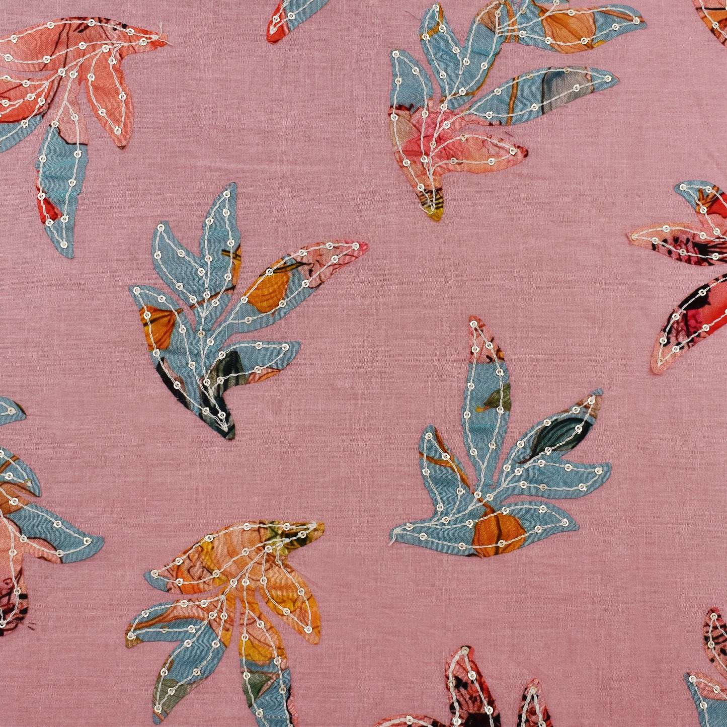 Pink Color Cotton Print Embroidery Fabric