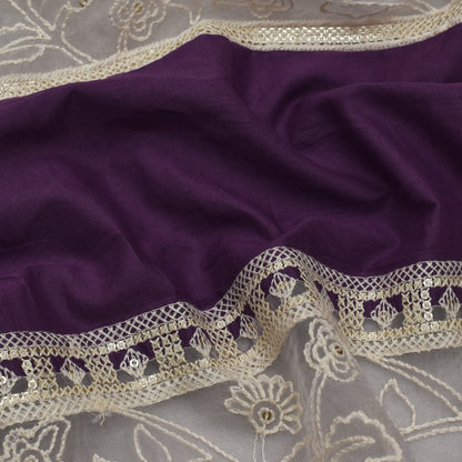 Purple Color Cotton Plazo Embroidery Fabric