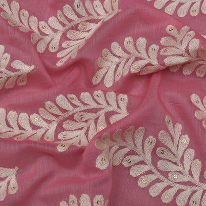 Pink Color Chanderi Silk Embroidery Fabric