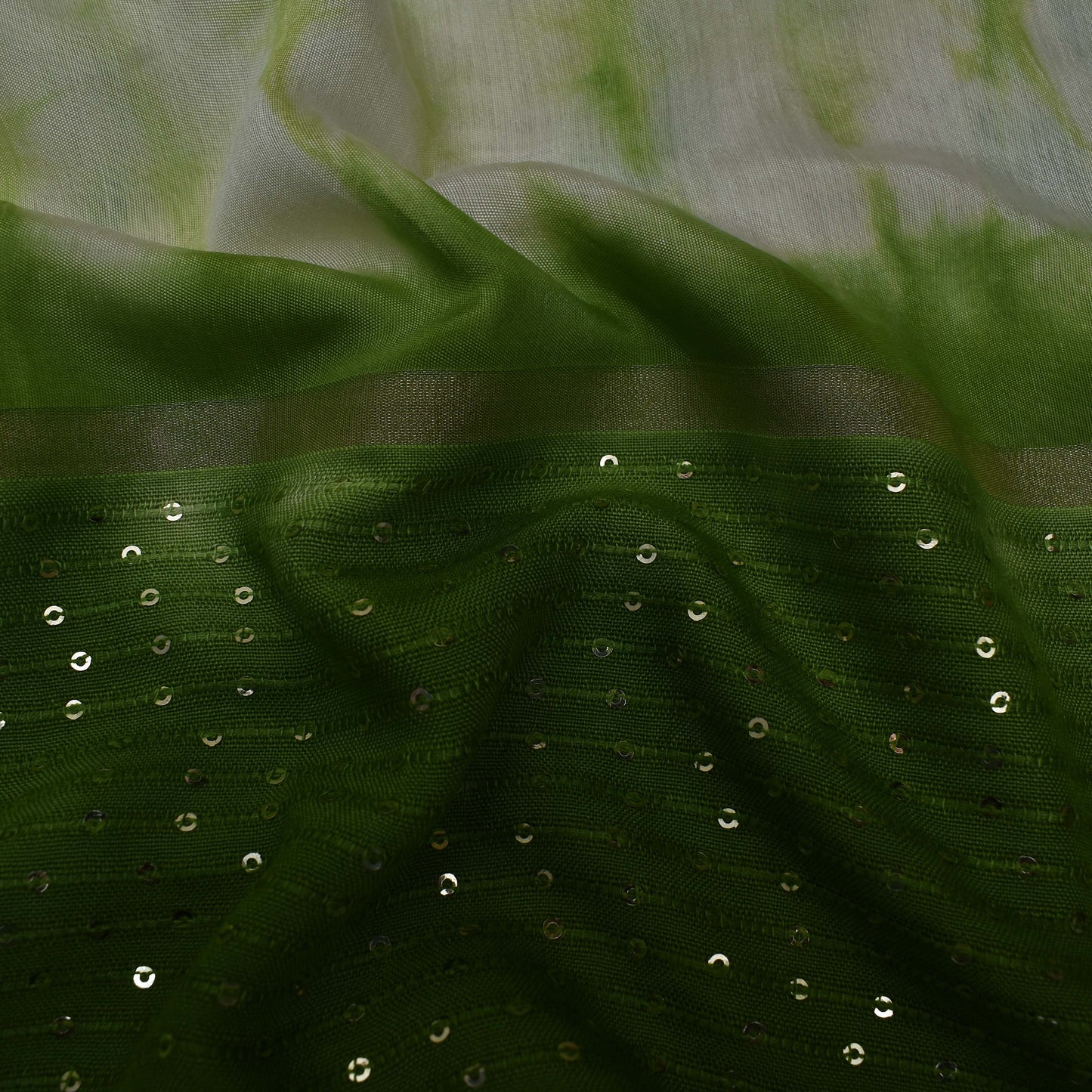 Multi Color Chanderi Tie & Die Border Embroidery Fabric