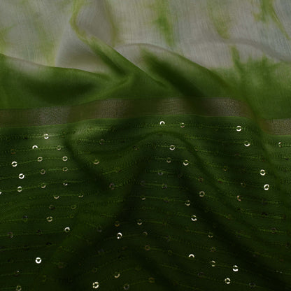 Multi Color Chanderi Tie & Die Border Embroidery Fabric