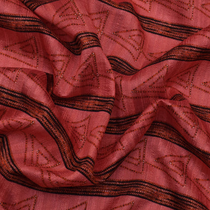 Salmon Pink Color Tussar Silk Print Fabric