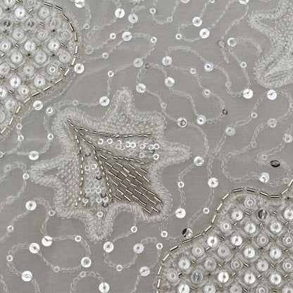 White Color Georgette Sequins Embroidery Fabric