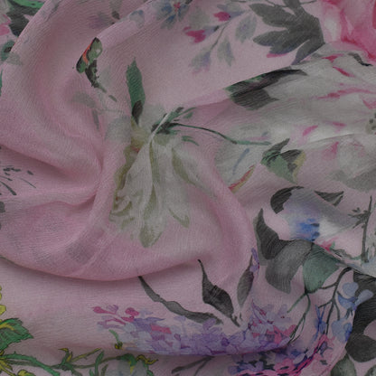 Pink Color Chiffon Hydra Print Fabric