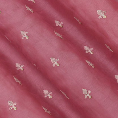 Pink Color Chanderi Booti Embroidery Fabric