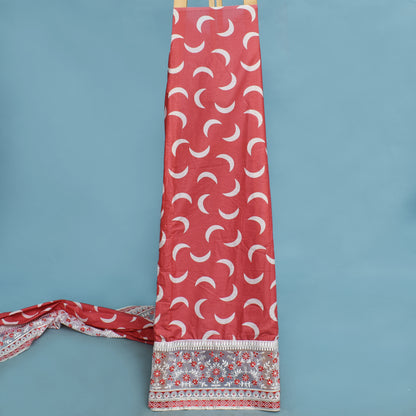 Gajri Color Mulmul Print Border Embroidery Fabric