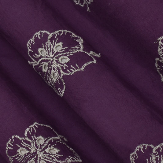 Purple Color Cotton Chikan Embroidery Fabric