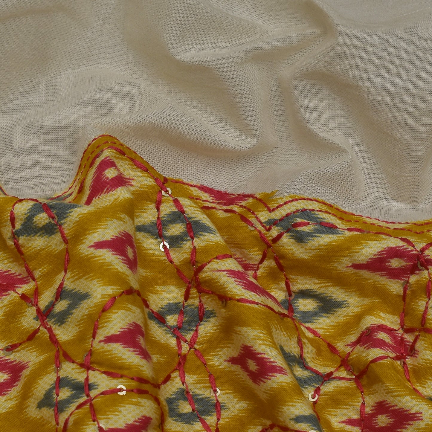 Off White Color Kora Cotton Plazo Fabric