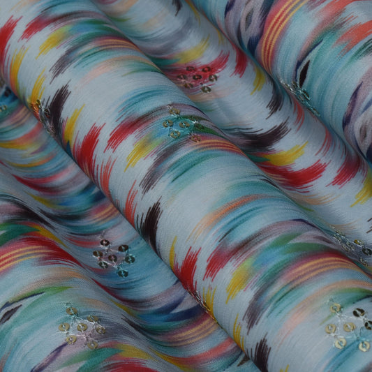 Multi Color Chinon Print Embroidery Fabric