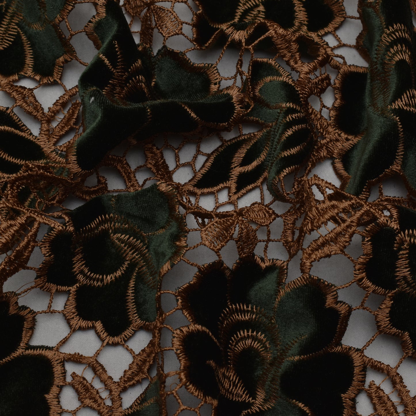 Dark Green Color Velvet Cut Work Fabric
