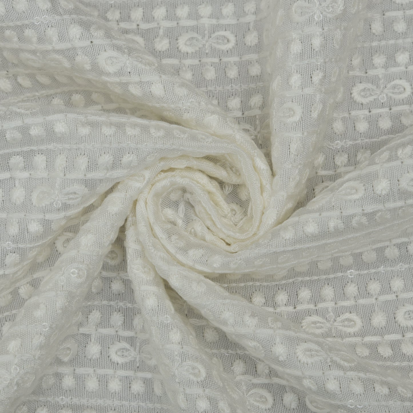 White Color Slub Silk Embroidery Fabric