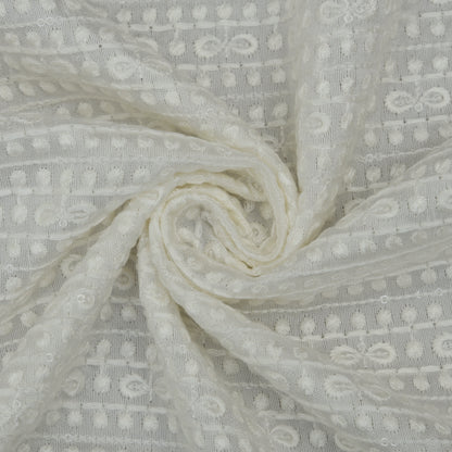 White Color Slub Silk Embroidery Fabric