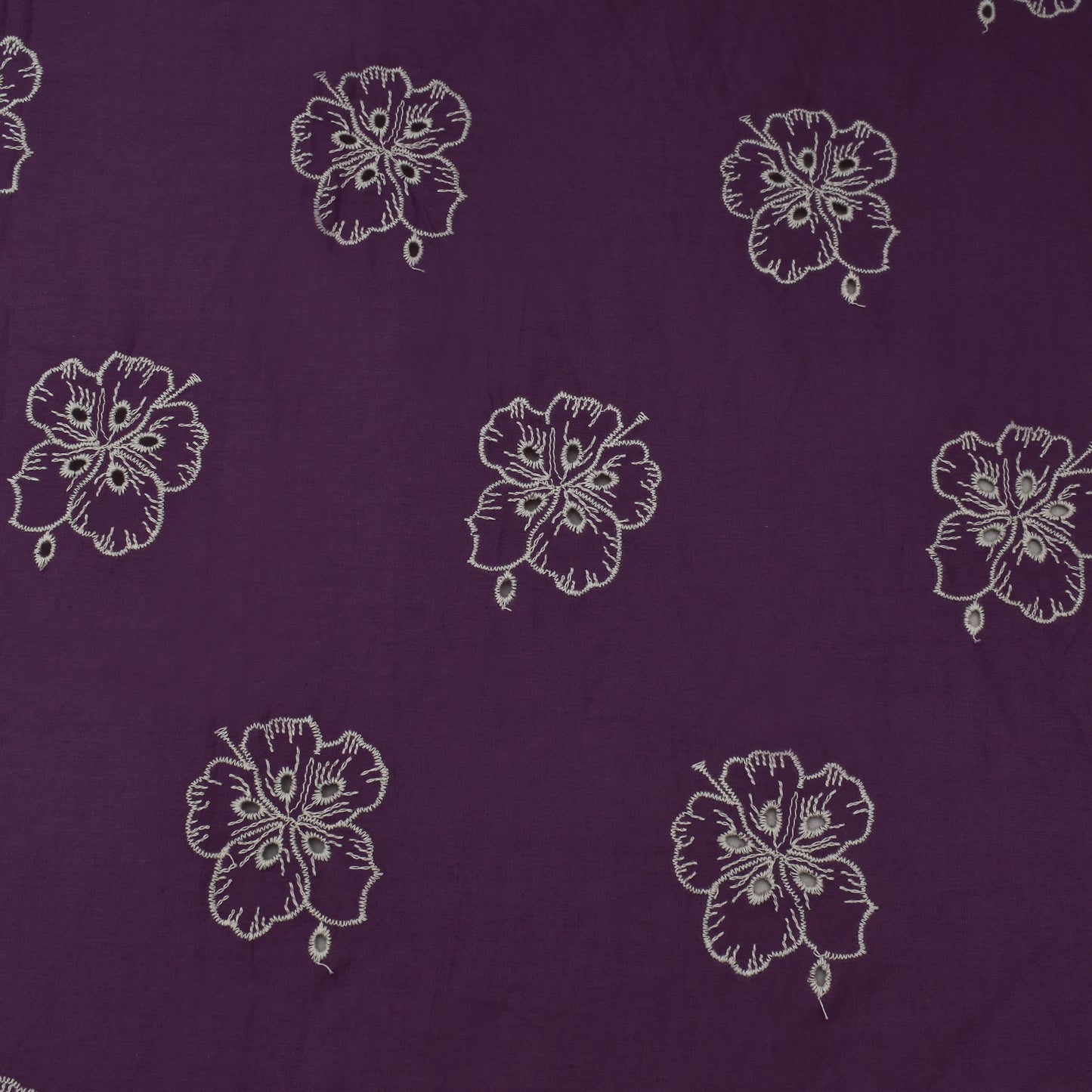 Purple Color Cotton Chikan Embroidery Fabric