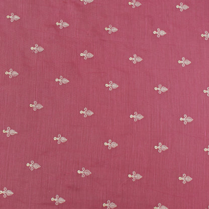 Pink Color Chanderi Booti Embroidery Fabric