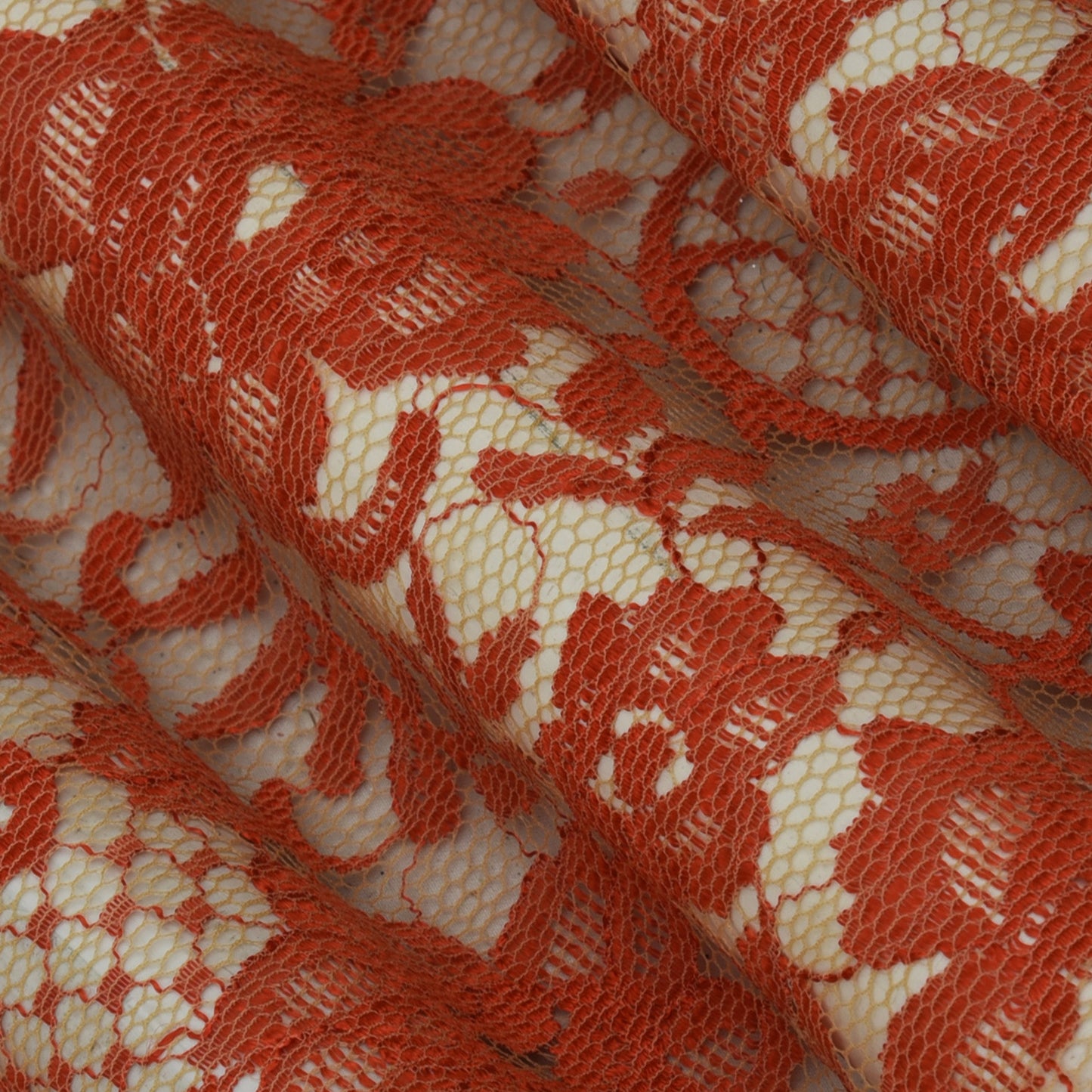 Orange Color Chantilly Lace Fabric