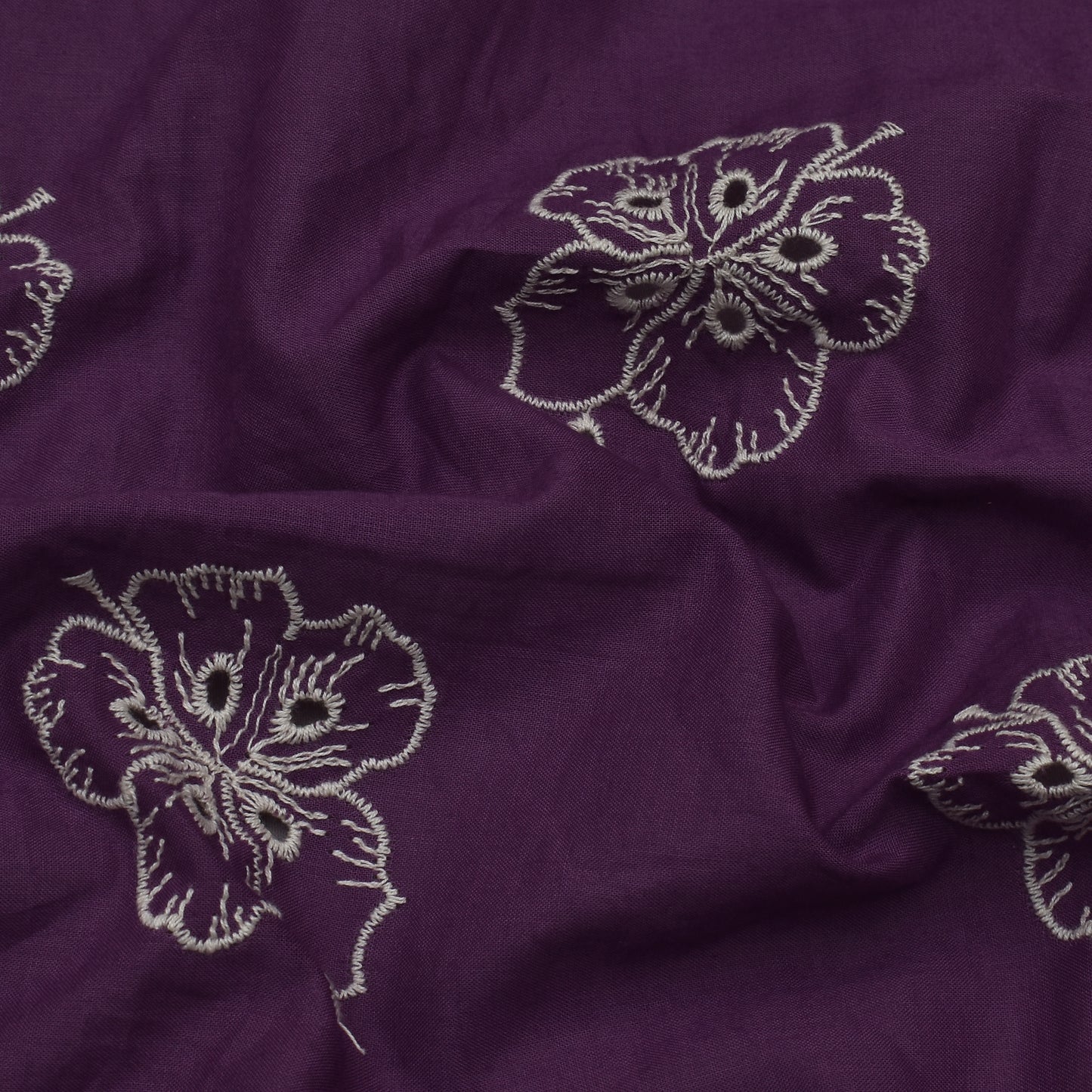 Purple Color Cotton Chikan Embroidery Fabric
