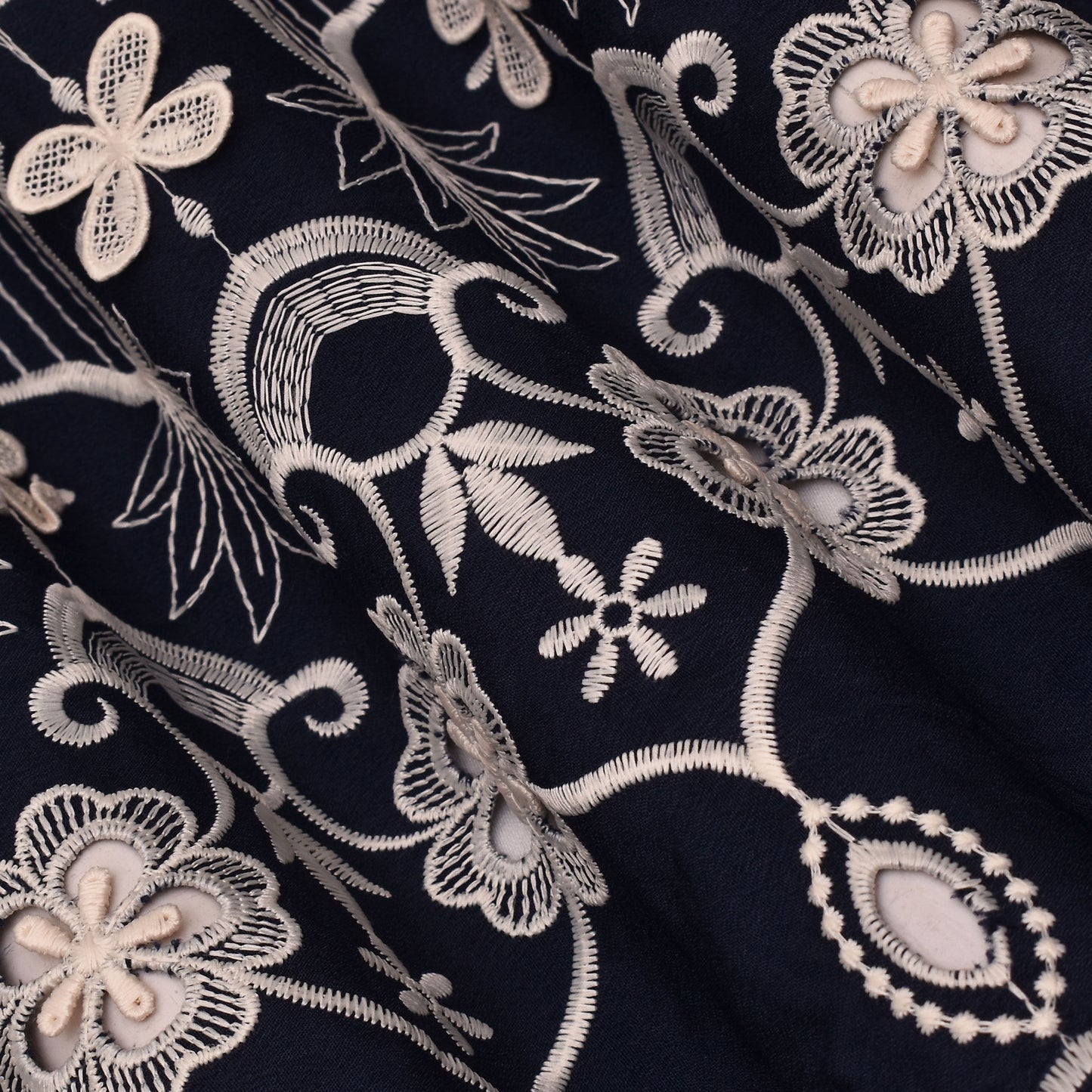 Navy Blue Color Crepe Embroidery Fabric