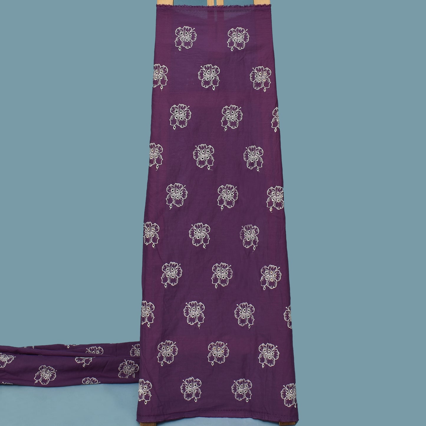 Purple Color Cotton Chikan Embroidery Fabric